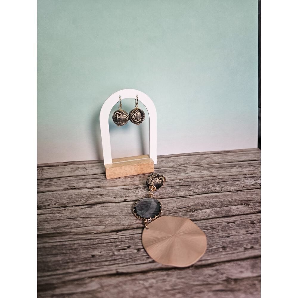 Textured Sphere Hoop Earrings & Large Disc Pendant Charm Statement no chain - Picture 2 of 8